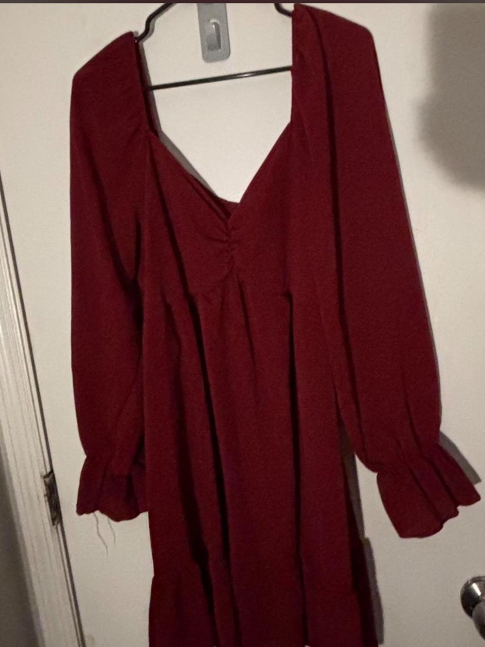 Women's Long Sleeve V-Neck Burgundy Dress